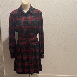 Daniel Cremieux Red and Black Plaid Long Sleeve Dress